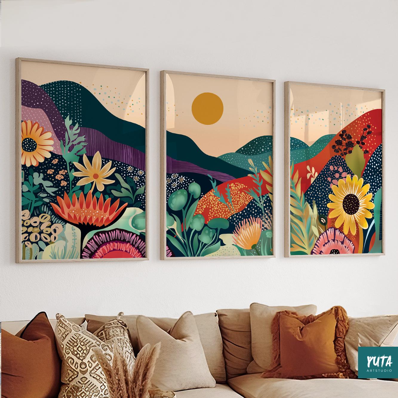 Modern colorful mountain wall prints, perfect for bedroom gallery
