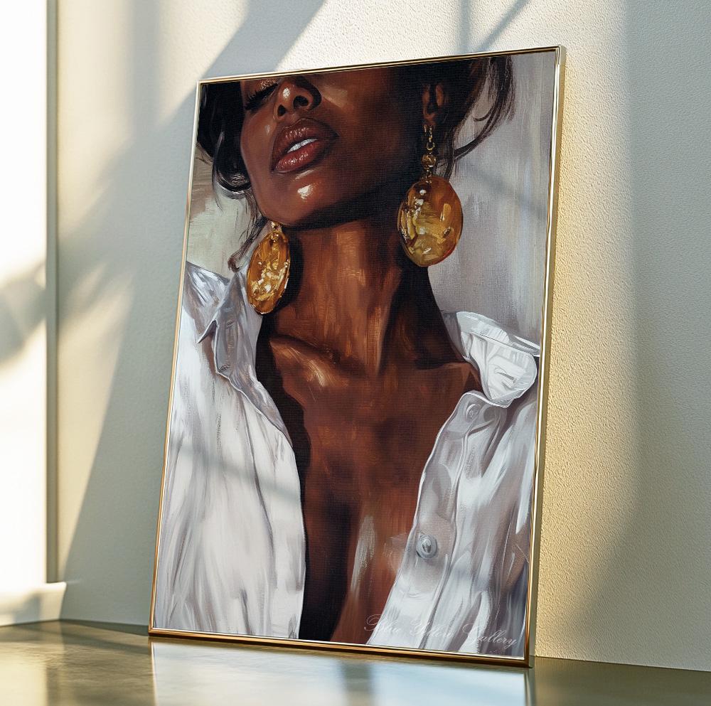 Afrocentric wall art – elegant Black woman illustration in contemporary artistic style.