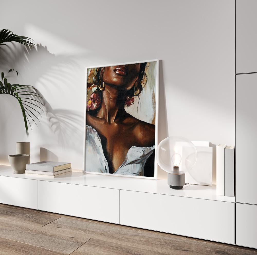 Stylish Black girl art print – abstract portrait for modern or Afrocentric room decor.