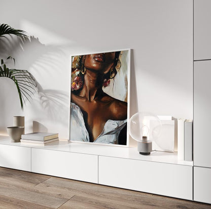 Stylish Black girl art print – abstract portrait for modern or Afrocentric room decor.