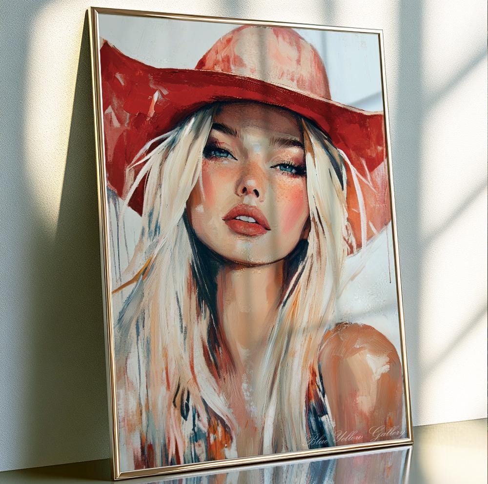 Modern cowgirl wall decor, abstract western woman art in rustic farmhouse aesthetic.