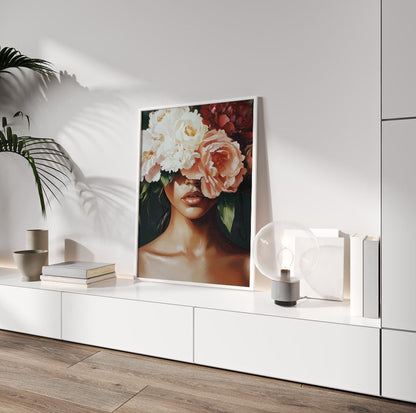 Afrocentric floral wall art – abstract Black woman print in contemporary minimalist style.