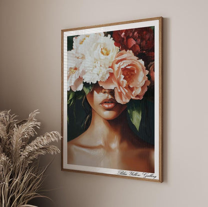 Abstract African American wall print – floral modern art of a Black woman for living room or office.