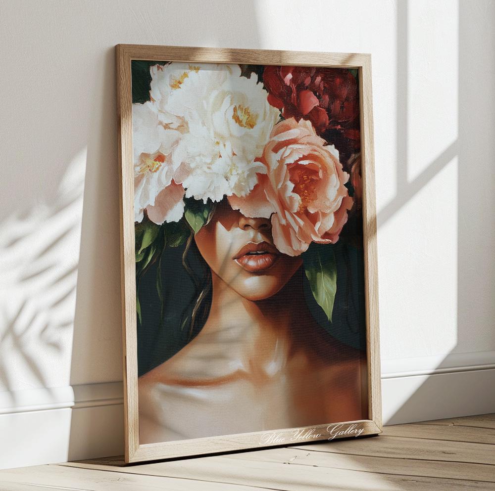Floral Black woman portrait – modern abstract print for Afrocentric and empowering decor themes.