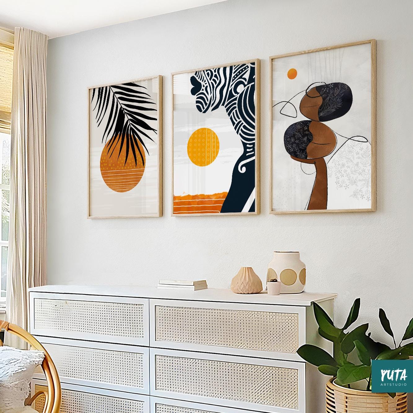 Abstract African wall art prints – vibrant Black female portraits for minimalist and cultural decor.