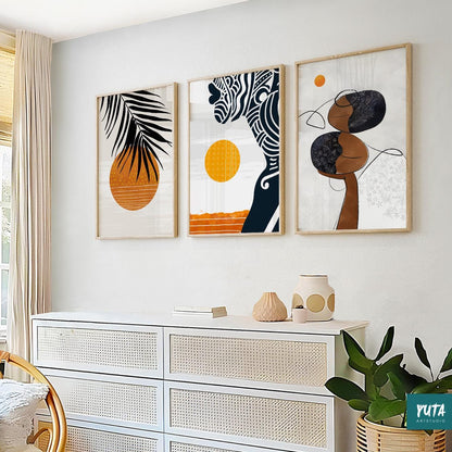 Abstract African wall art prints – vibrant Black female portraits for minimalist and cultural decor.