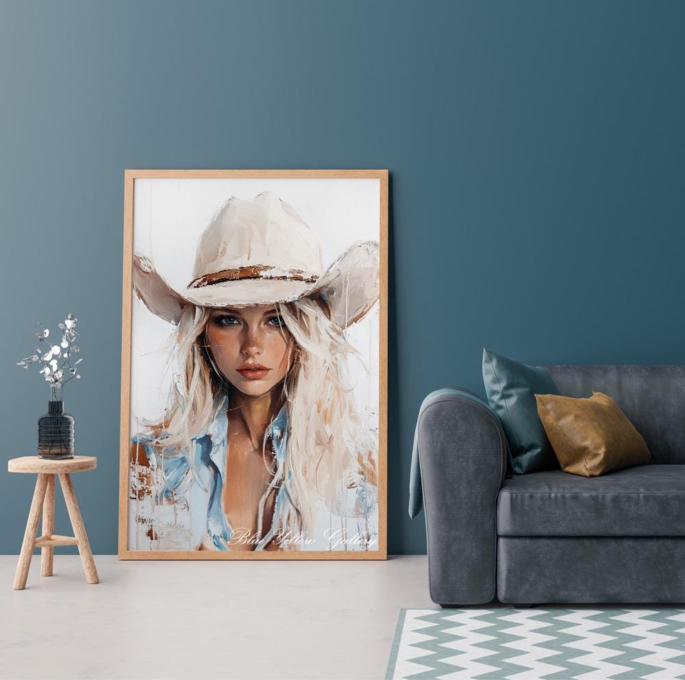 Neutral Abstract Cowgirl Wall Art, Western Art Print, Cowgirl Figurative Art, Rustic Farmhouse Decor, Modern Western Female Print.