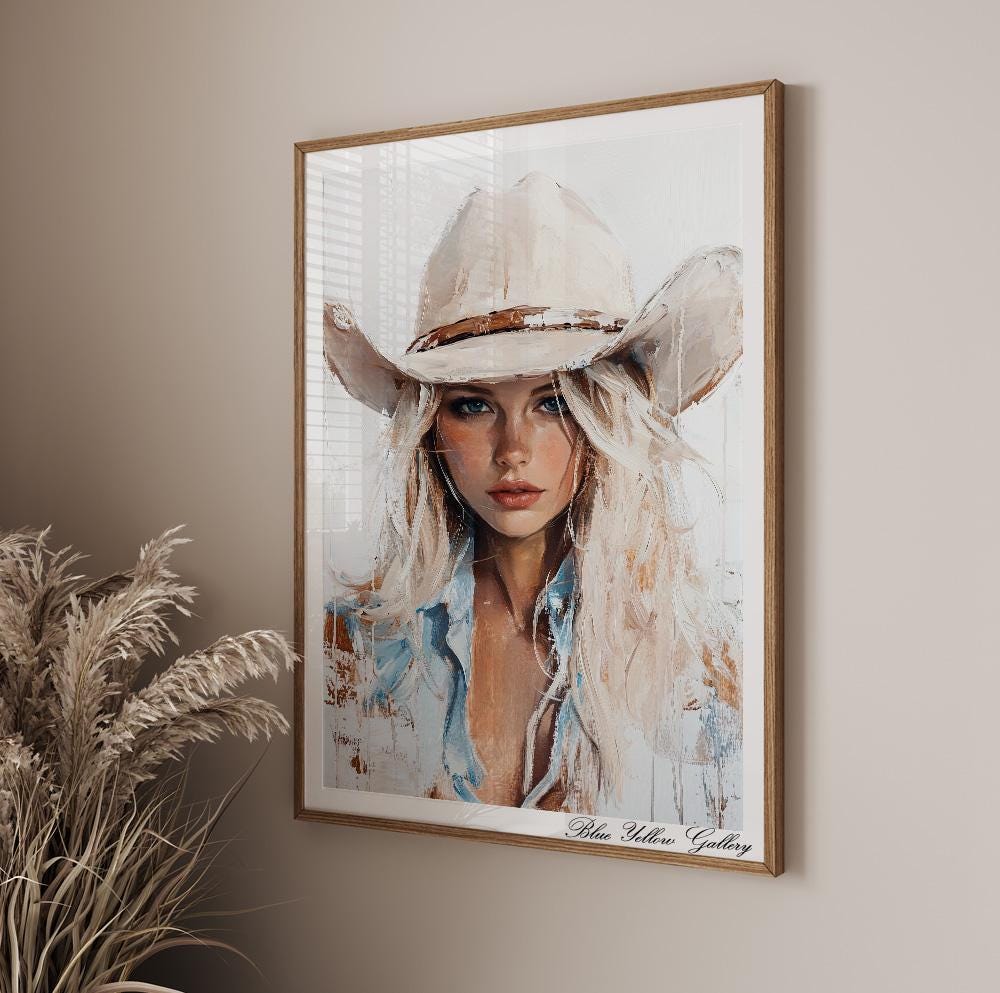 Neutral Abstract Cowgirl Wall Art, Western Art Print, Cowgirl Figurative Art, Rustic Farmhouse Decor, Modern Western Female Print.