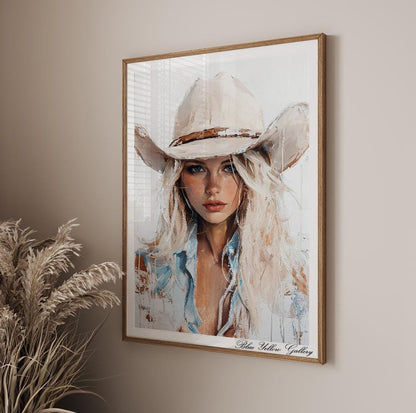 Neutral Abstract Cowgirl Wall Art, Western Art Print, Cowgirl Figurative Art, Rustic Farmhouse Decor, Modern Western Female Print.