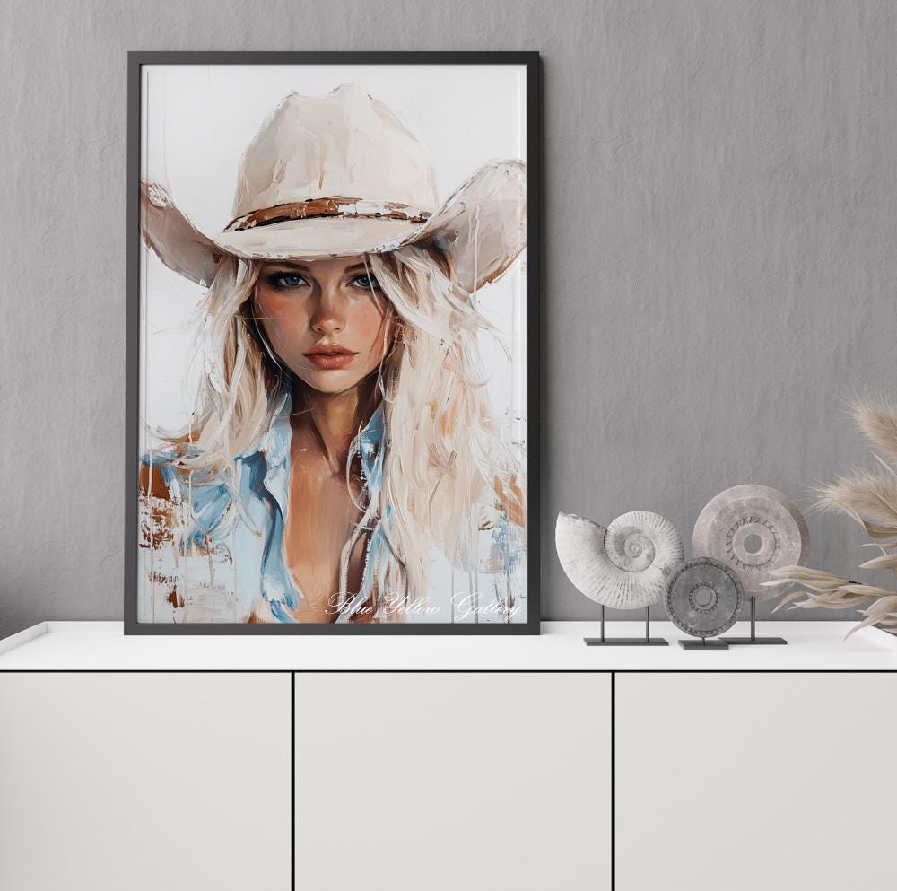 Neutral Abstract Cowgirl Wall Art, Western Art Print, Cowgirl Figurative Art, Rustic Farmhouse Decor, Modern Western Female Print.