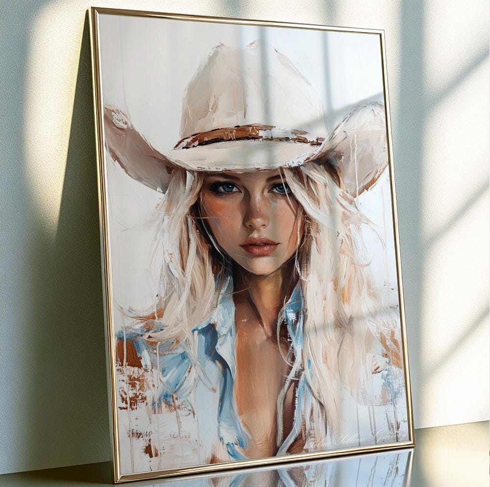 Neutral Abstract Cowgirl Wall Art, Western Art Print, Cowgirl Figurative Art, Rustic Farmhouse Decor, Modern Western Female Print.