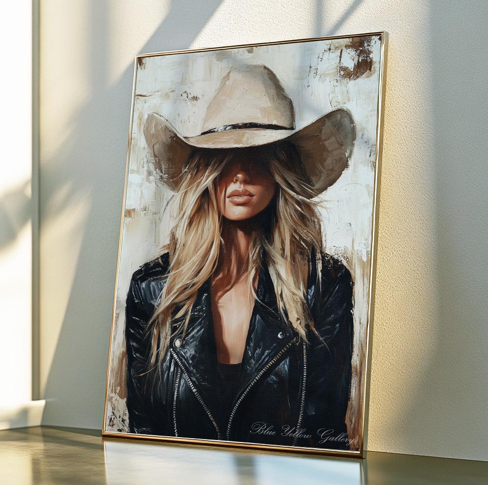 Coastal cowgirl art print – bold abstract portrait for Western farmhouse or desert decor.