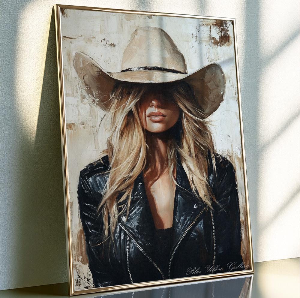 Modern cowgirl print – abstract Western female art for stylish boho or ranch-inspired walls.