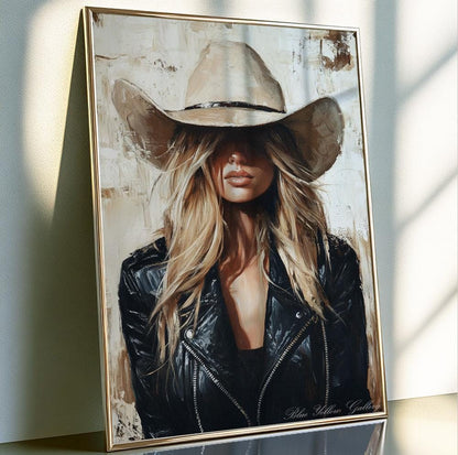 Modern cowgirl print – abstract Western female art for stylish boho or ranch-inspired walls.