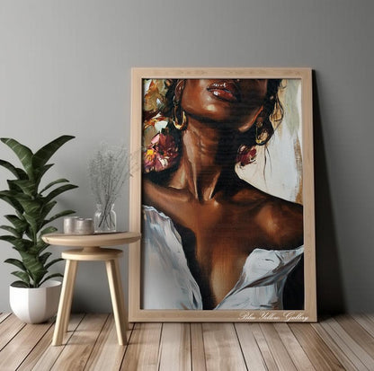 Afrocentric art print of modern Black woman – ideal gift or decor for empowering spaces.