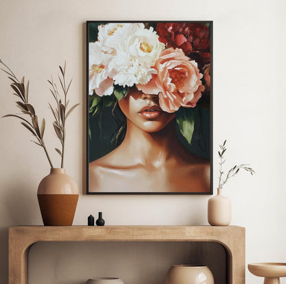 Empowering Black woman art – abstract floral print in Afrocentric style for modern interiors.