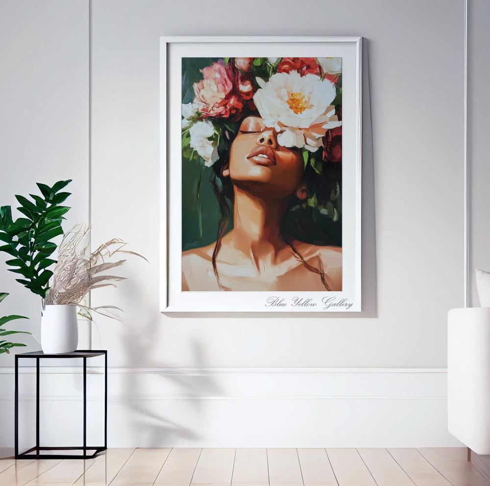 Modern Afrocentric wall decor – abstract Black woman artwork with floral and figurative design.