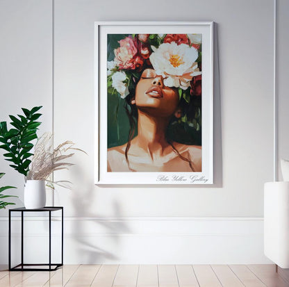 Modern Afrocentric wall decor – abstract Black woman artwork with floral and figurative design.