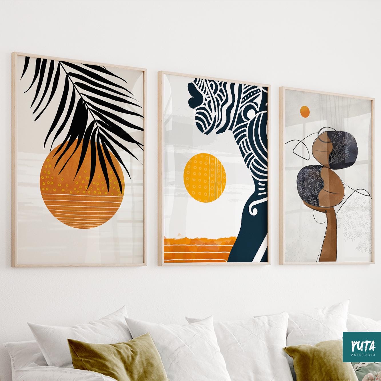 Set of 3 African American abstract prints – bold Black woman portraits in vibrant artistic style.