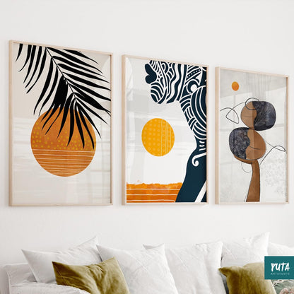 Set of 3 African American abstract prints – bold Black woman portraits in vibrant artistic style.