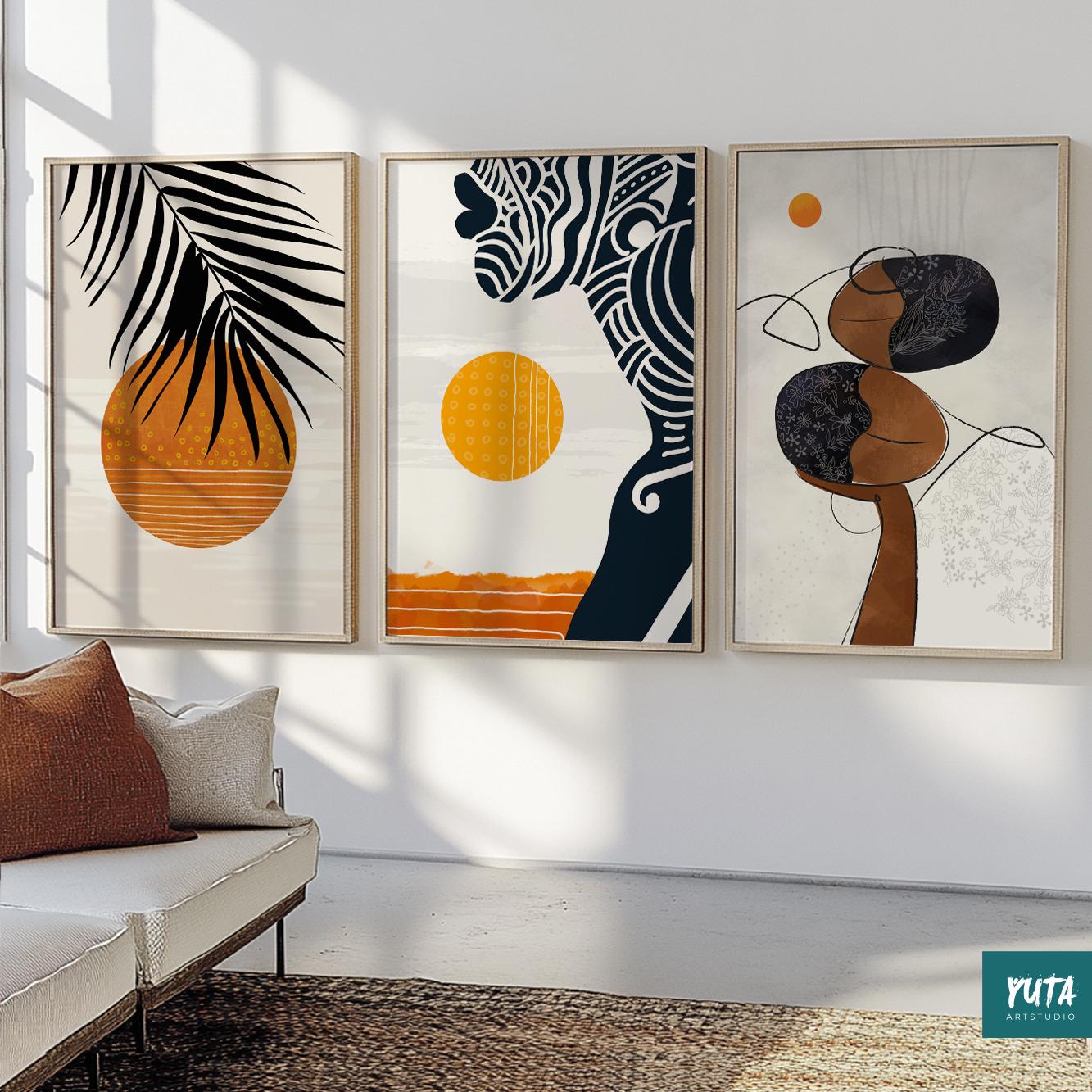 African American woman art set – vibrant and modern abstract portraits for stylish home walls.