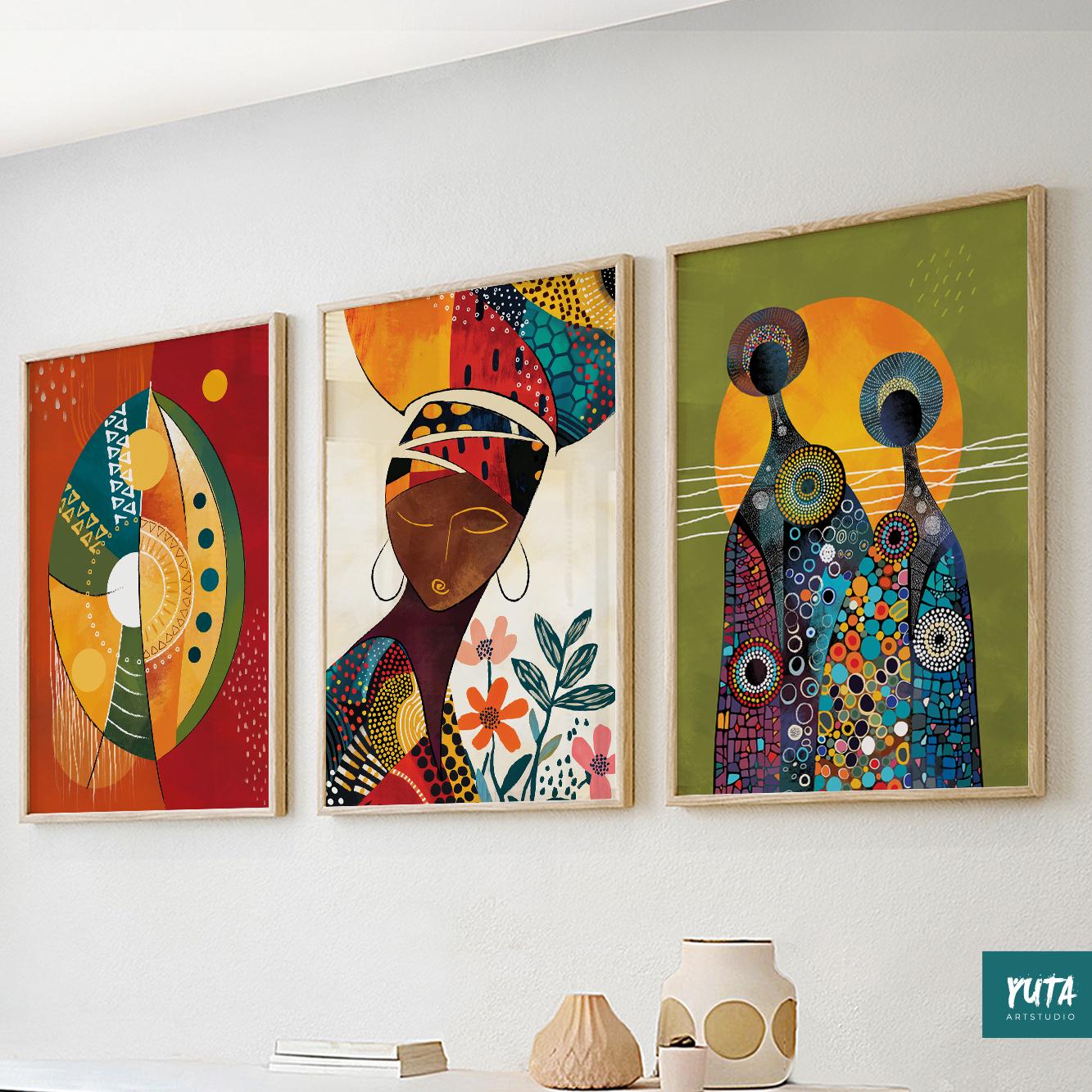 Abstract African wall art prints – vibrant Black female portraits for minimalist and cultural decor.