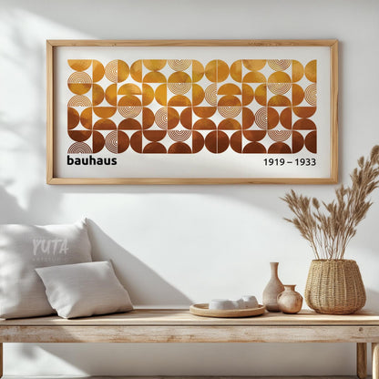 Stylish abstract print in brown and mustard tones for horizontal walls in living spaces