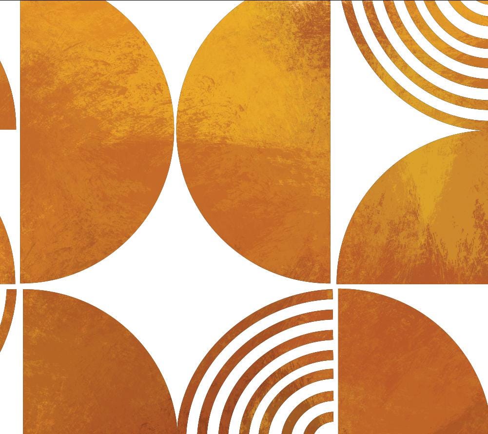 Terracotta and mustard Bauhaus print with geometric half circles and textured finish