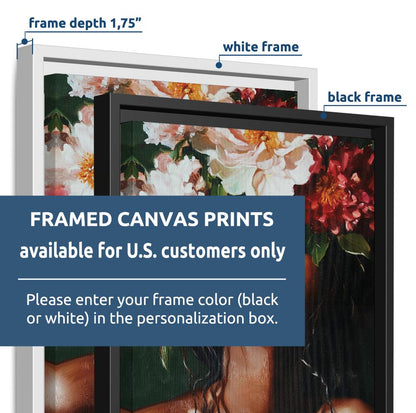 Floral Woman Portrait Print: Navy Mid-Century Boho Wall Art