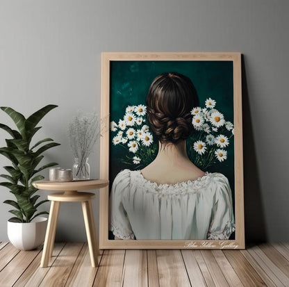 Mid Century Floral Woman Poster – emerald and blush abstract female art, boho eclectic print