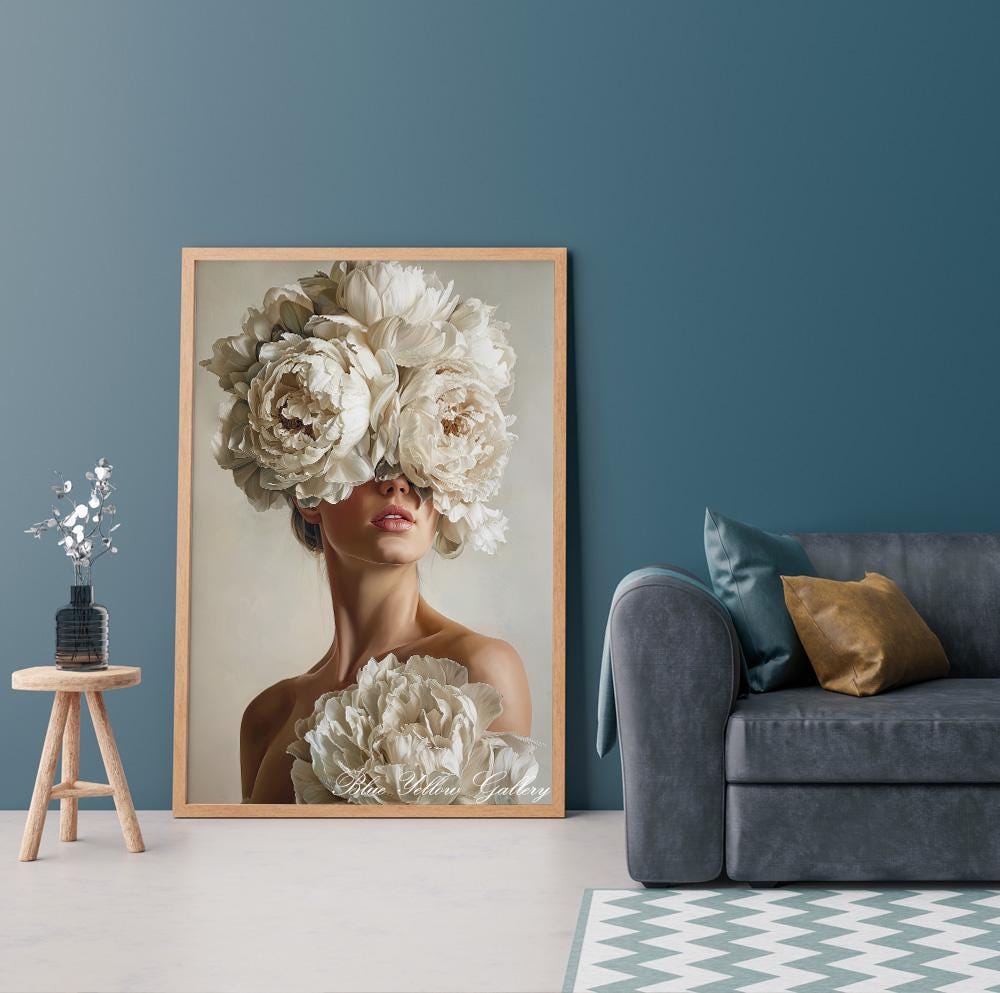 Feminine portrait wall decor in neutral tones, modern botanical print.