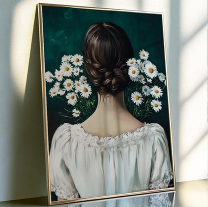 Floral Female Portrait in Emerald – mid century abstract people art print for stylish home decor