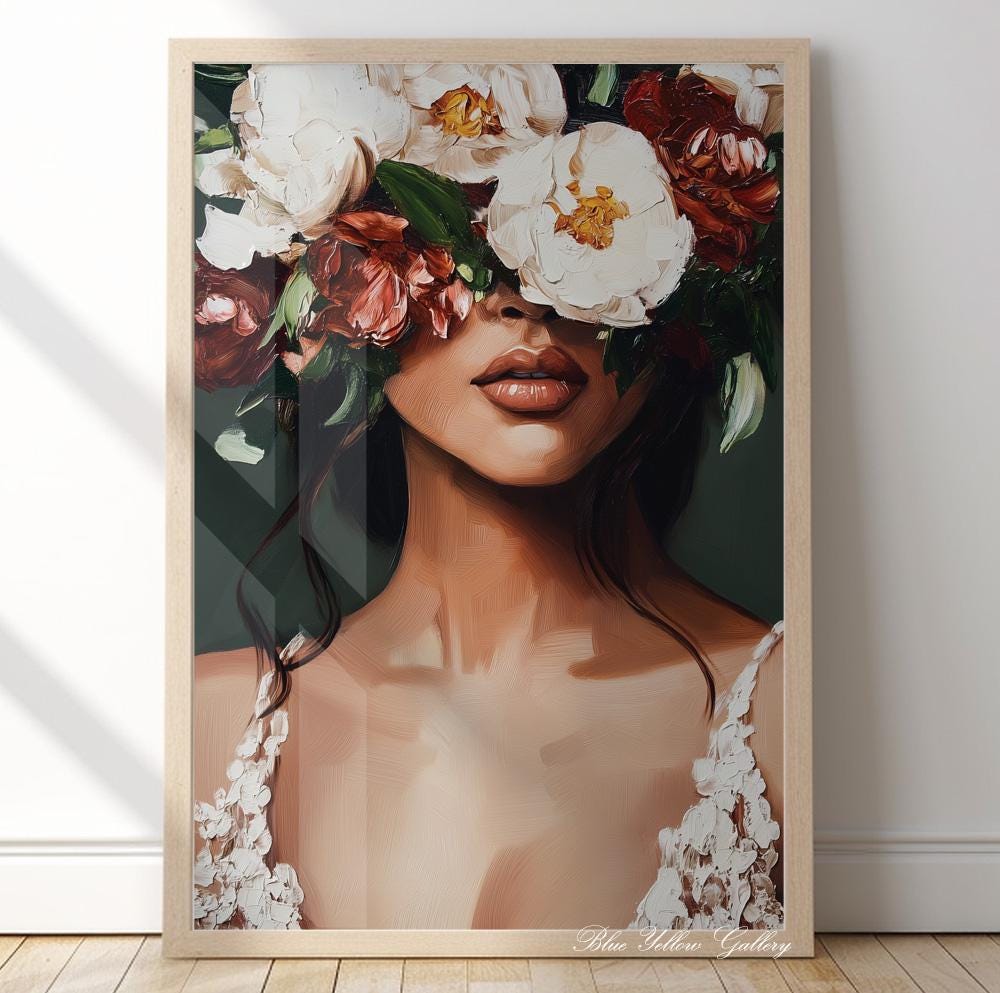 Emerald Green Mid Century Woman Print – floral female wall art, abstract people art boho decor