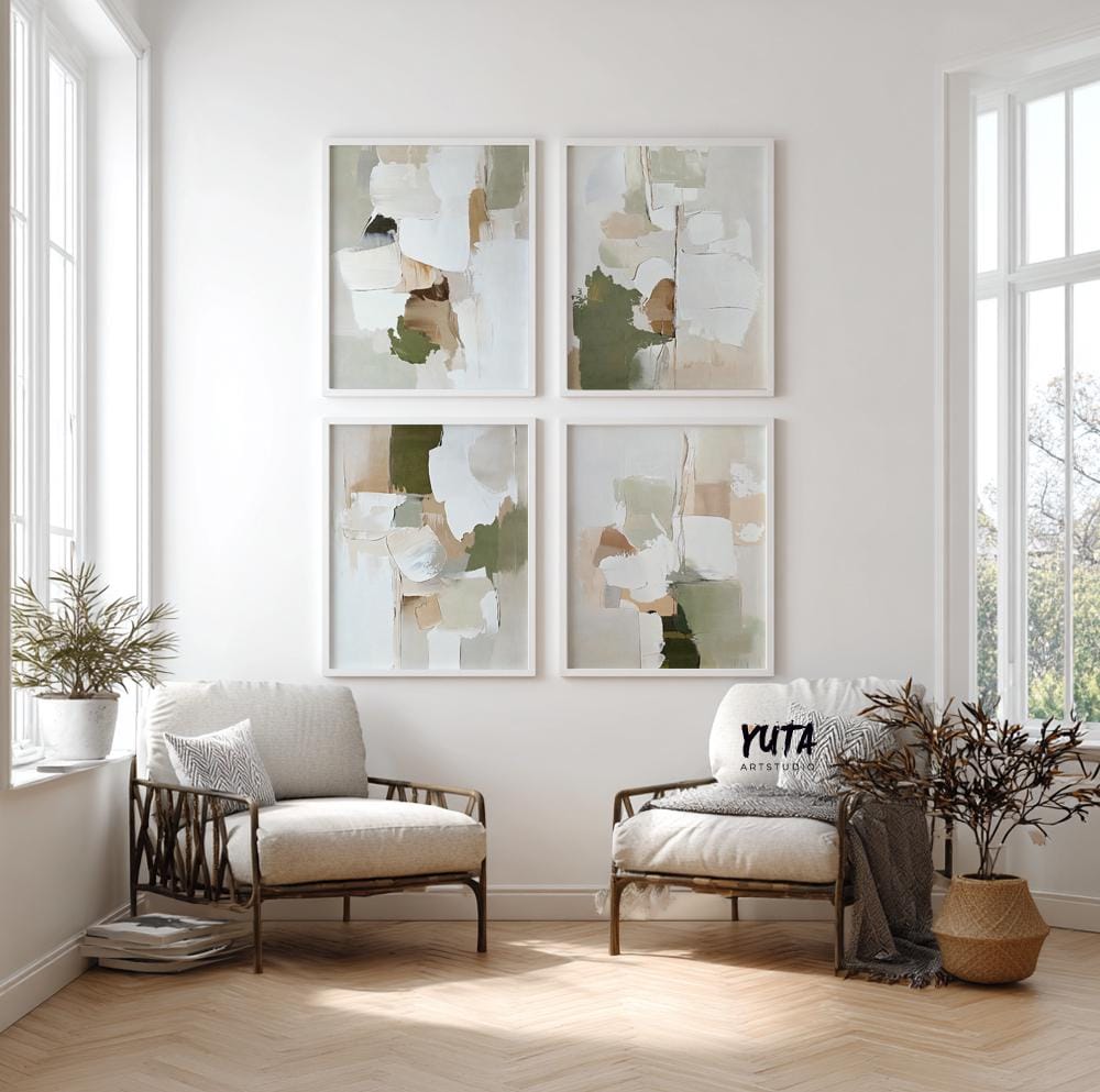 Neutral contemporary abstract set, minimalist prints for home interior design.