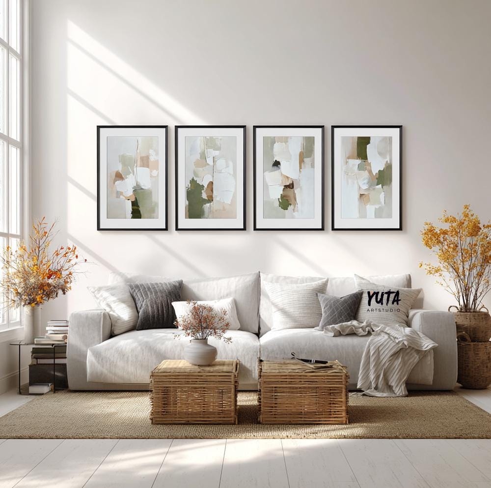 Modern neutral abstract wall decor, set of 4 minimalist art prints.