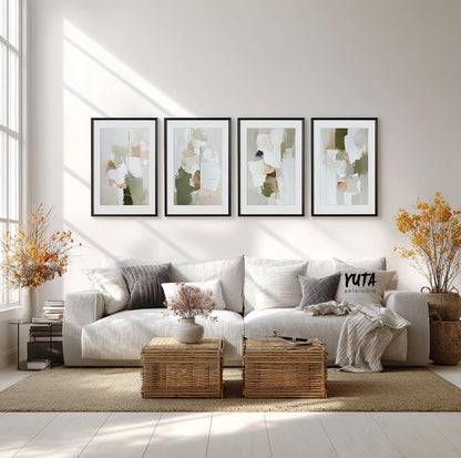 Modern neutral abstract wall decor, set of 4 minimalist art prints.