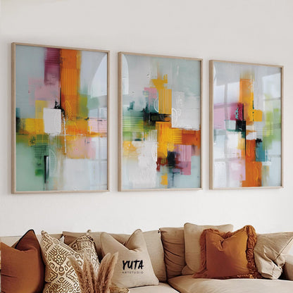 Colorful abstract canvas prints with textured mixed-media look