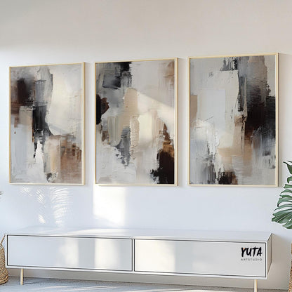 Soft modern abstract print featuring muted tones and textured paint layering.