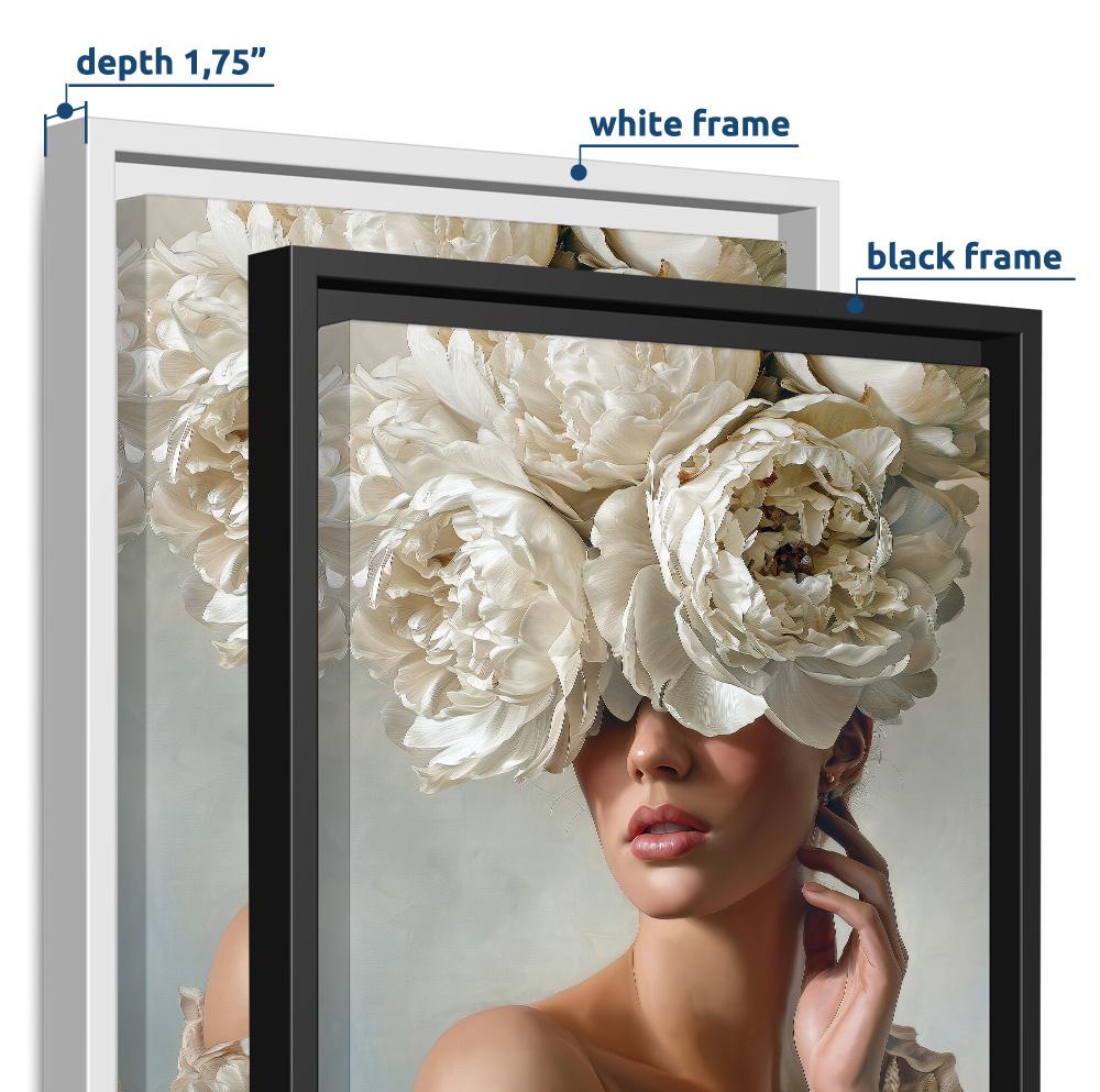 Modern Floral Portrait Wall Art Print, Woman with White Peonies, Neutral Feminine Artwork, Luxury Botanical Wall Decor, Fine Art Print