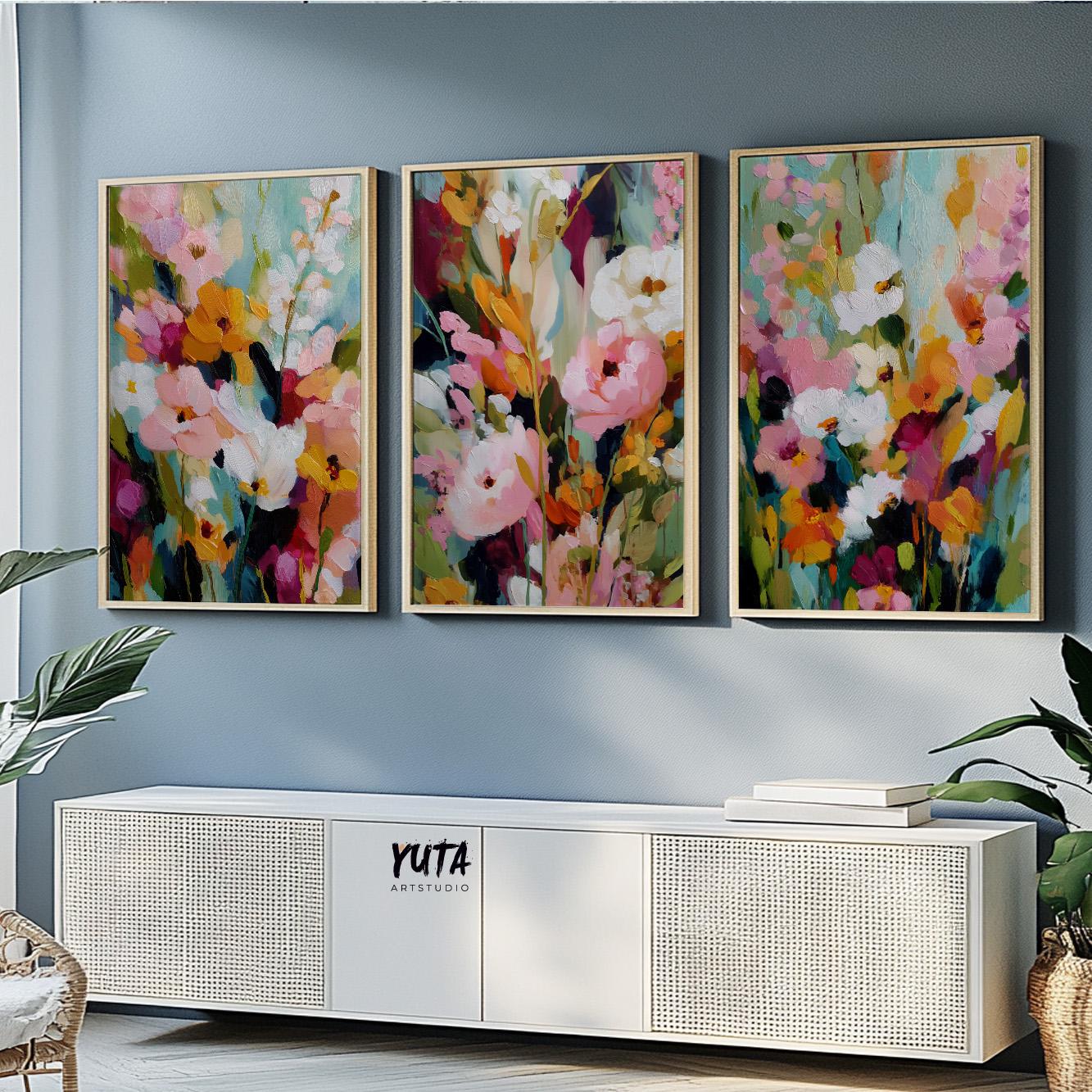 Colorful modern floral wall art with expressive brush strokes