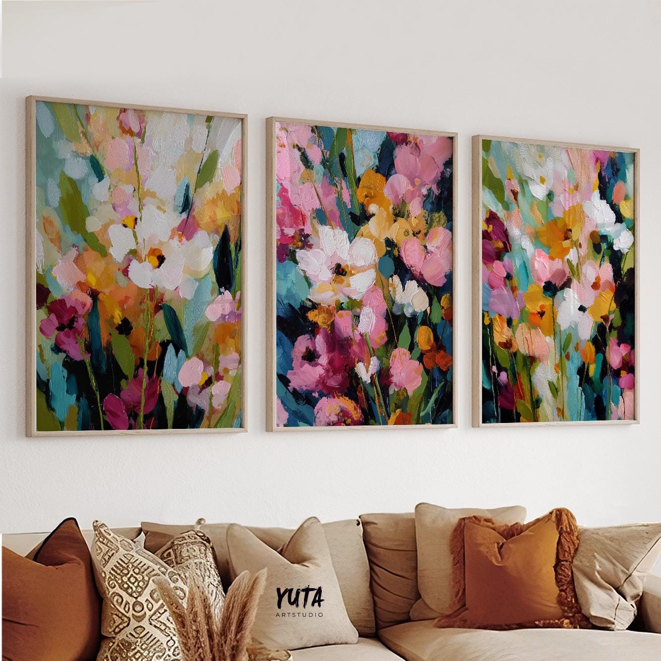 Expressive floral painting with soft petals and vibrant color palette