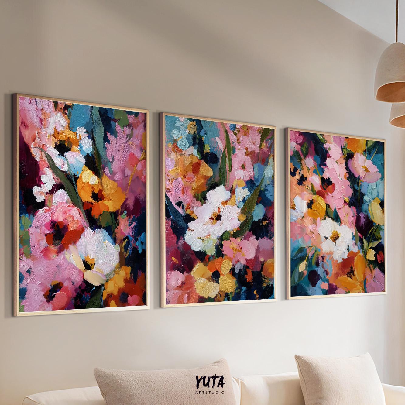 Modern abstract flower artwork with expressive brushstrokes and vibrant colors