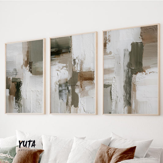 Abstract textured wall art in neutral beige tones