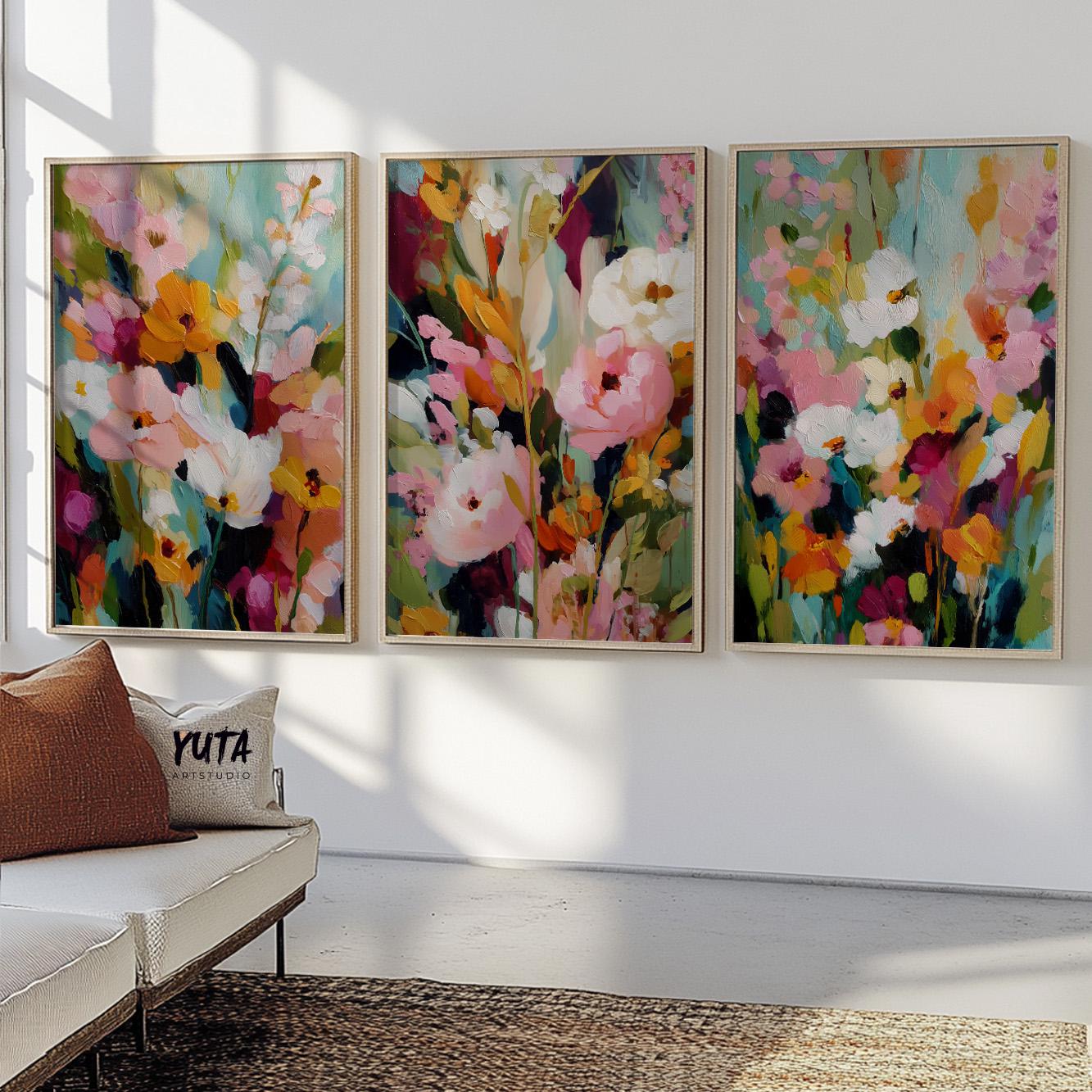 Abstract flower art prints in modern painterly style