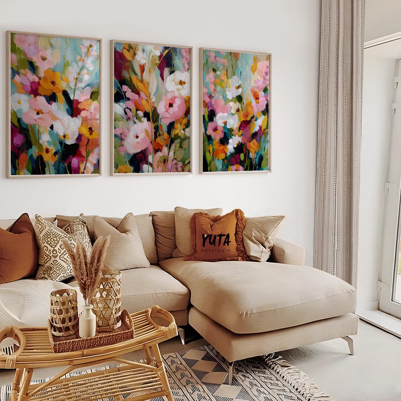 Abstract floral artwork featuring soft petals and vibrant colors