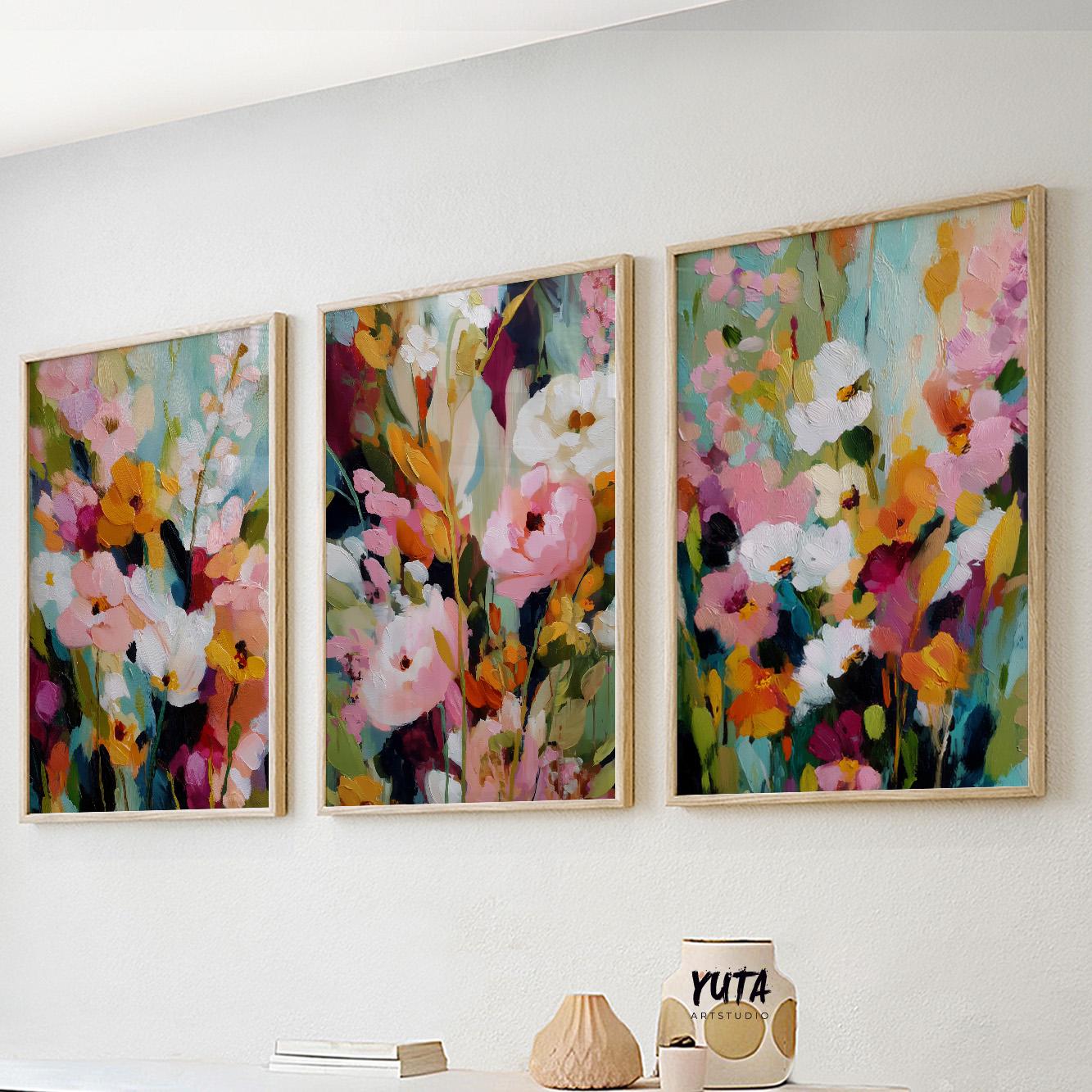 Colorful abstract flower paintings with contemporary botanical style