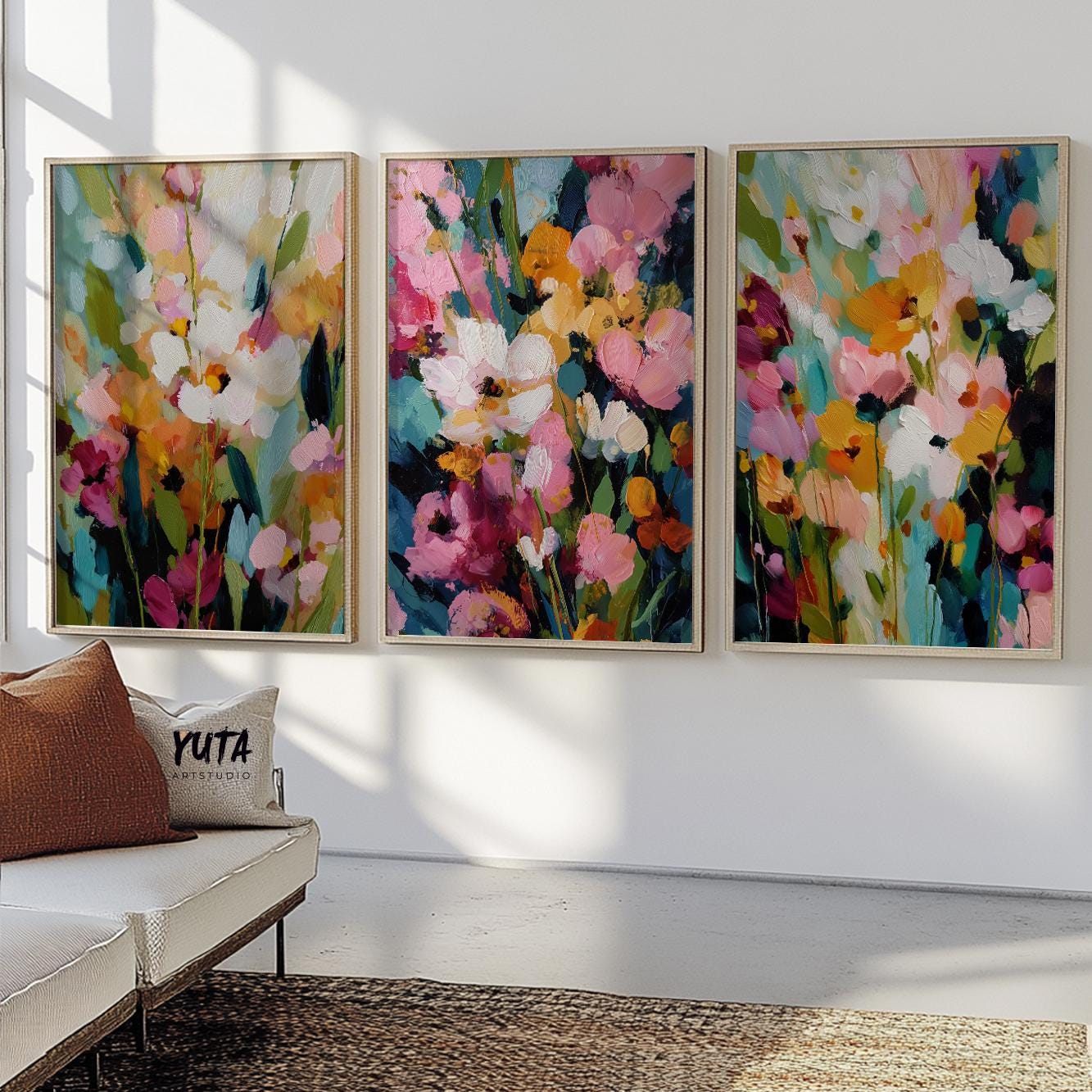 Abstract flower artwork featuring layered petals and rich colors