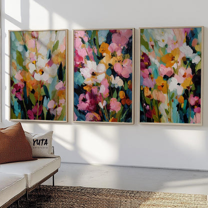 Abstract flower artwork featuring layered petals and rich colors