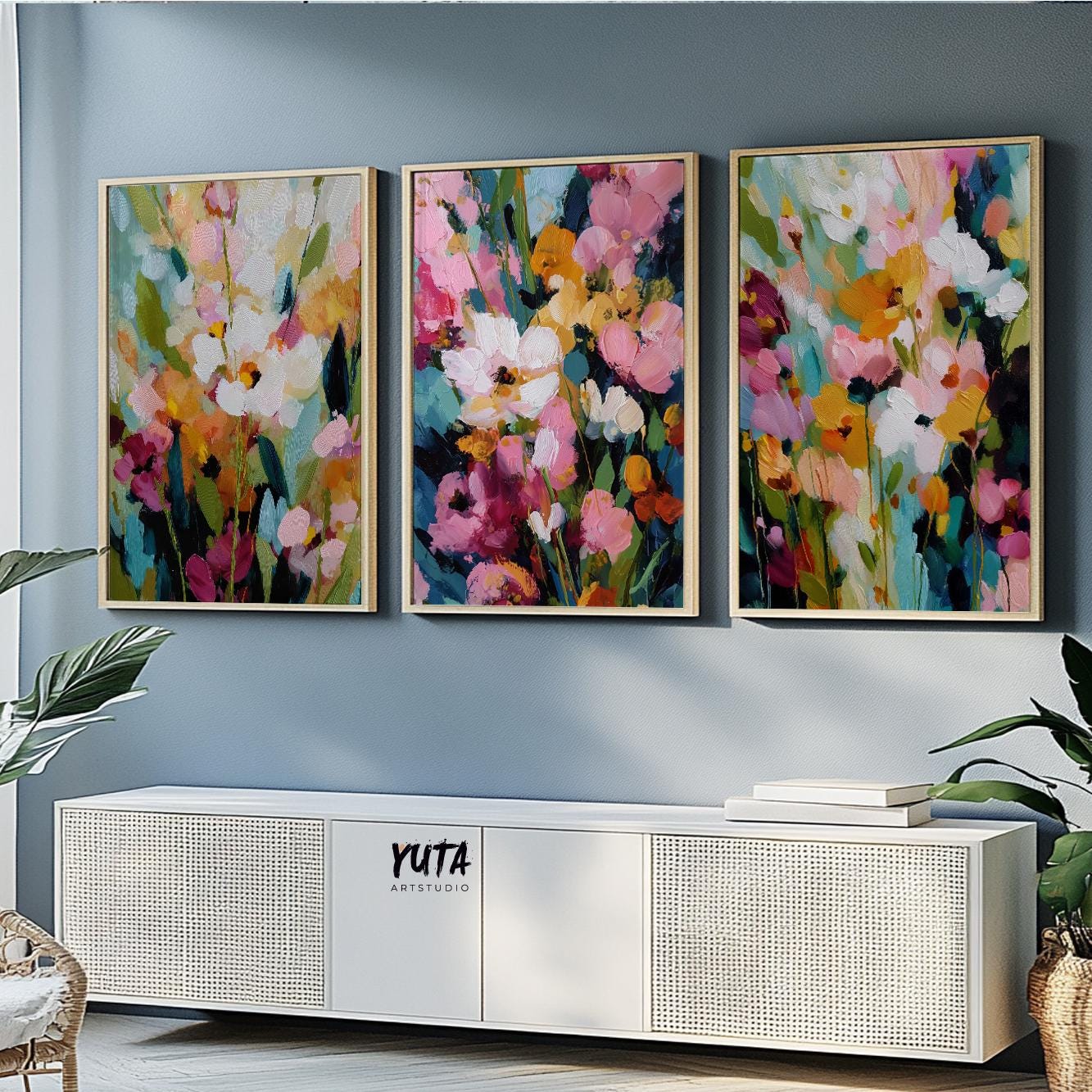 Contemporary floral art print with expressive modern painting technique