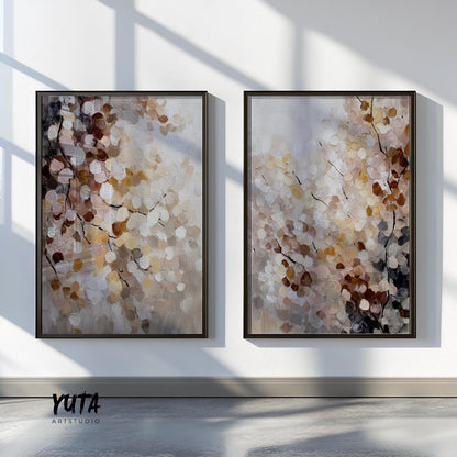 Abstract blossom painting with subtle contrast and modern organic composition